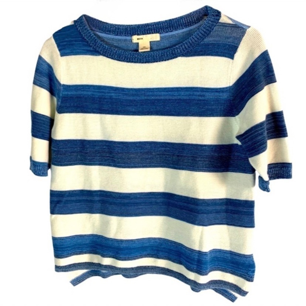 ANTHROPOLOGIE MOTH 100% Cotton Knit Sweater Blue/White Size XXS